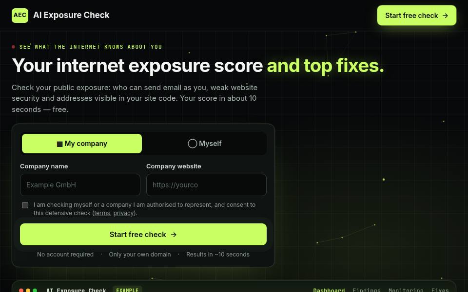 Current screenshot of AI Exposure Check captured 2026-10-18
