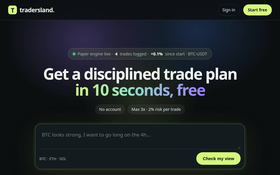 Current screenshot of TradersLand captured 2026-10-19