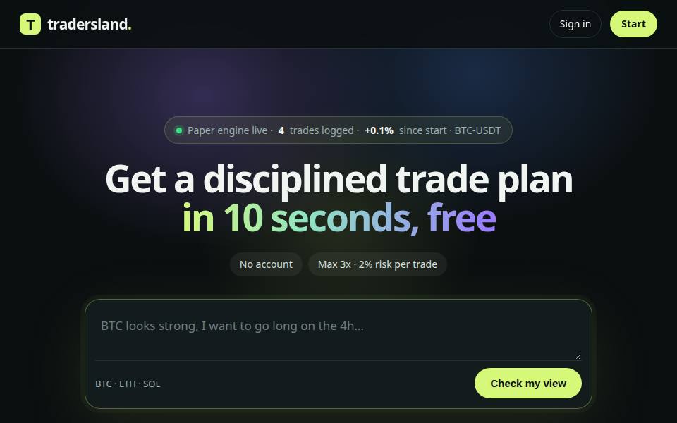 TradersLand home — AI algo trading bots on paper